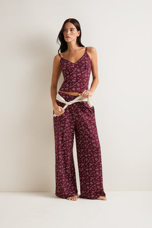 Cami Pyjama Vest - Burgundy 'Wind Down' Print