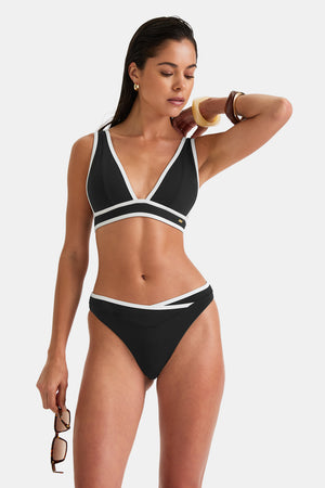 Contrast Plunge Bikini Top - Shadow Black And Coconut Milk
