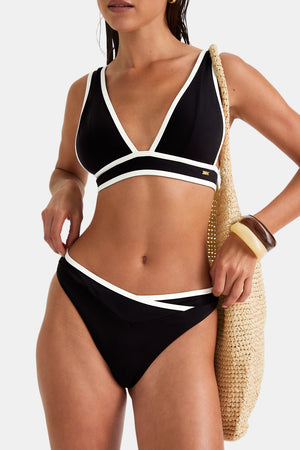 Contrast Wrap Waist Bikini Bottom - Shadow Black And Coconut Milk