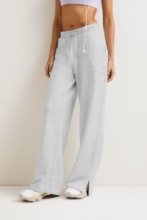 Peached Wide Leg Jogger - Grey Marl