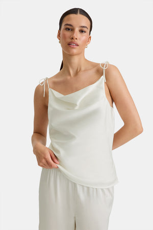 Silky Cowl Neck Top - Diamond White