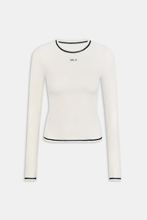 UltraLite Contrast Stitch Long Sleeve Active Top - Ivory